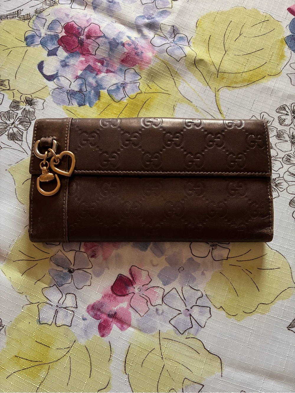 Gucci Chocolate Brown Embossed GG Continental Wallet with Gold Charms